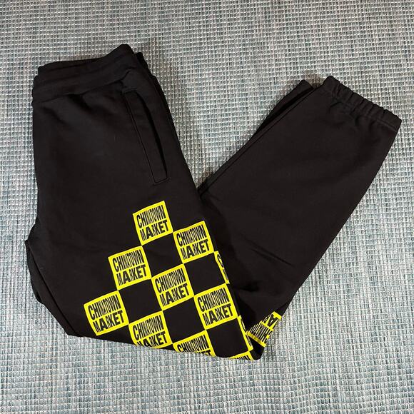 Chinatown Market Black Sweatpants Checkered Patch Mens Sz L New - Picture 4 of 5